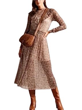 NWT Ted Baker London DEBBIX printed long sleeve sheer brown floral dress US 6
